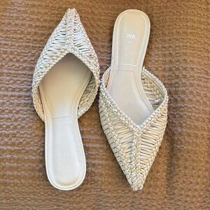 Zara Cream Textured Mules